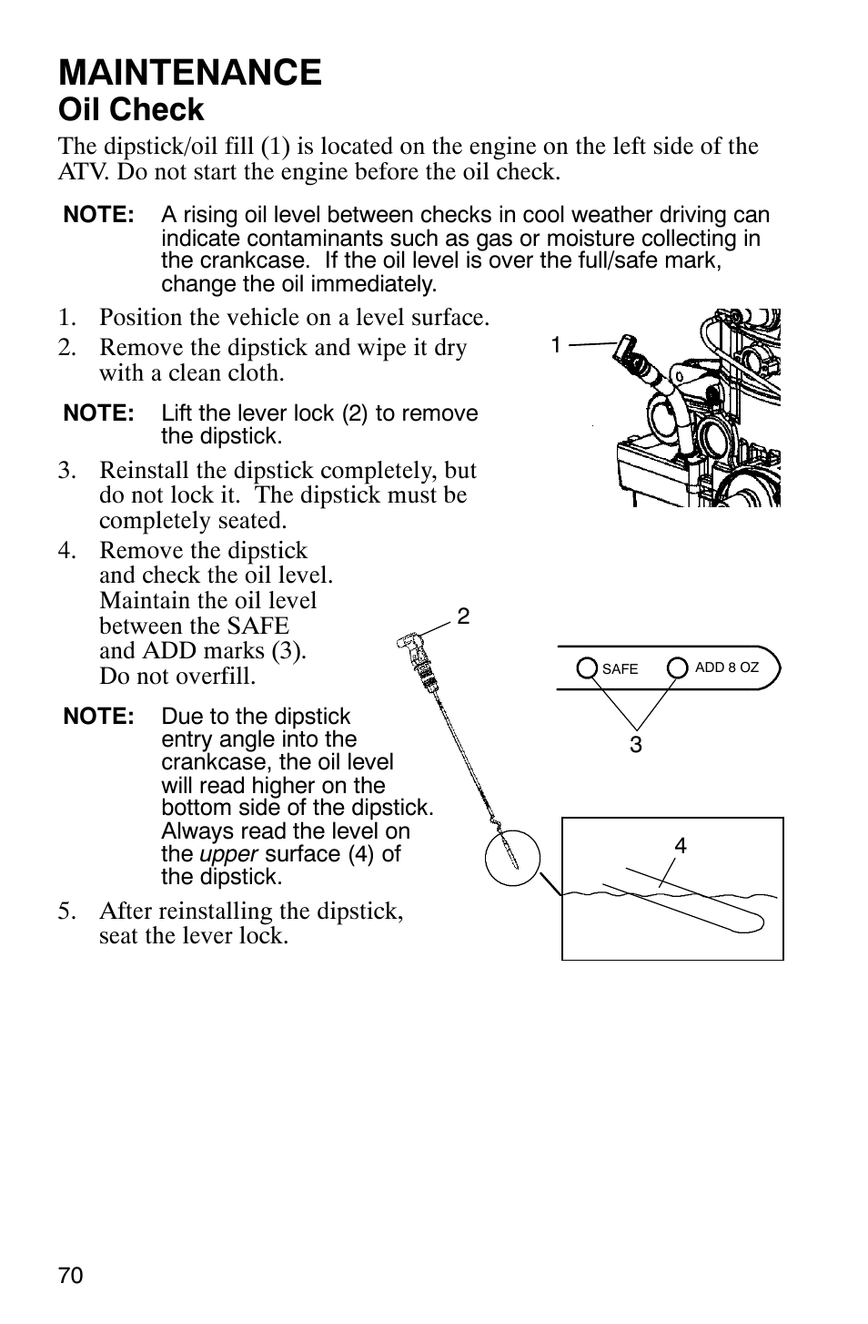Maintenance, Oil check | Polaris MV700 User Manual | Page 73 / 131