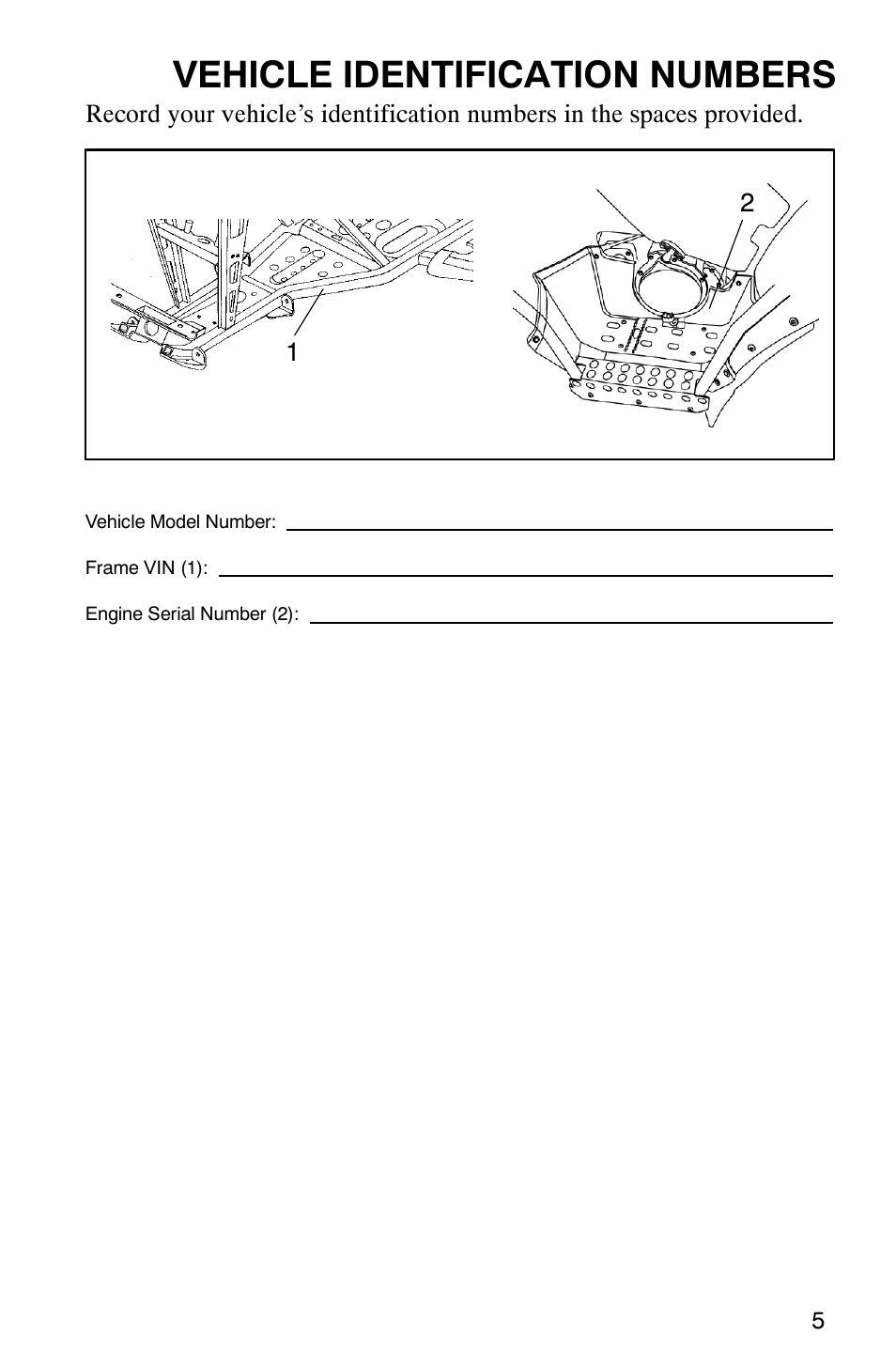 Vehicle identification numbers | Polaris MV700 User Manual | Page 8 / 131