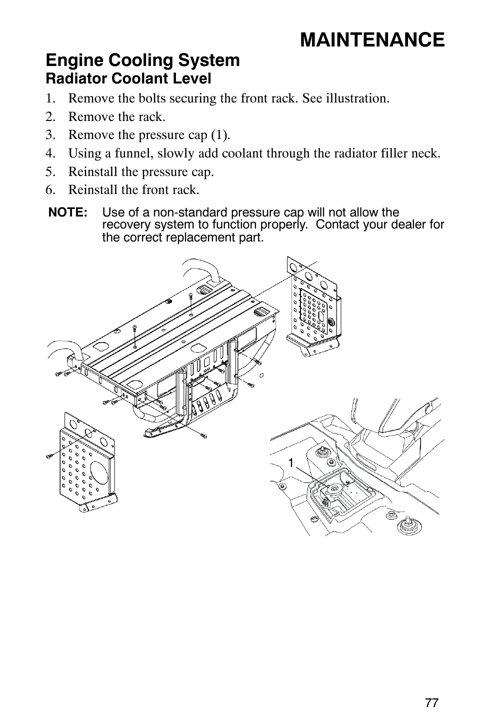 Maintenance, Engine cooling system | Polaris MV700 User Manual | Page 80 / 131