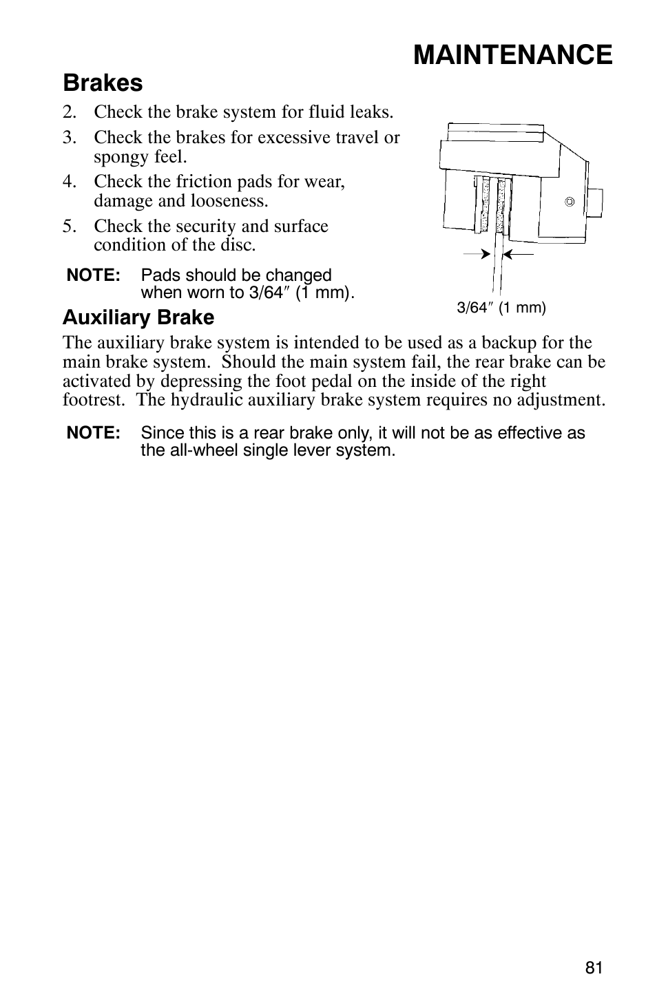 Maintenance, Brakes | Polaris MV700 User Manual | Page 84 / 131
