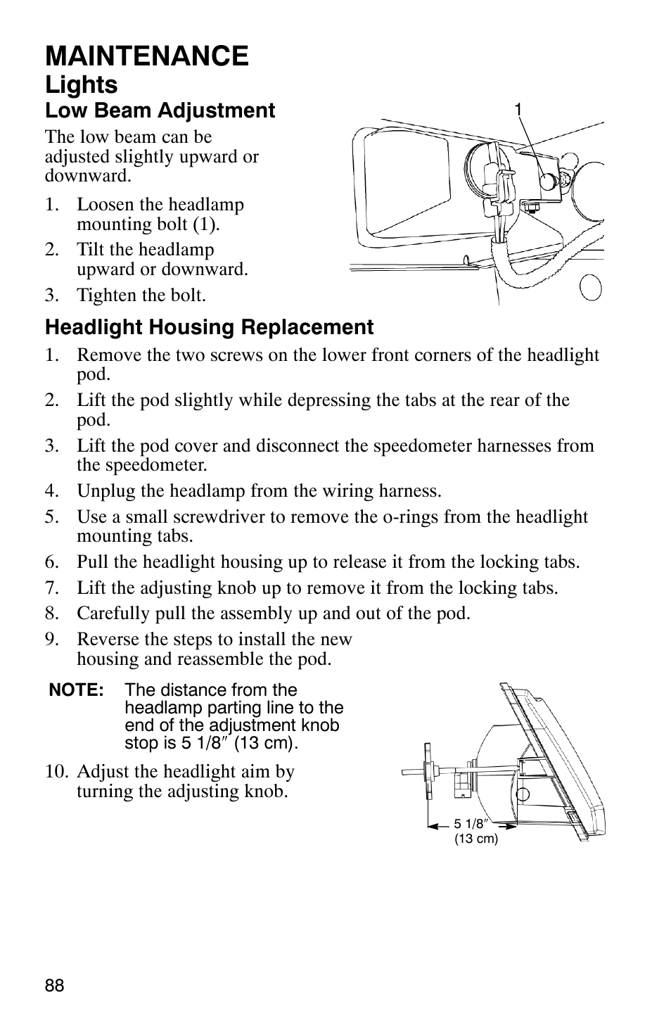 Maintenance, Lights | Polaris MV700 User Manual | Page 91 / 131