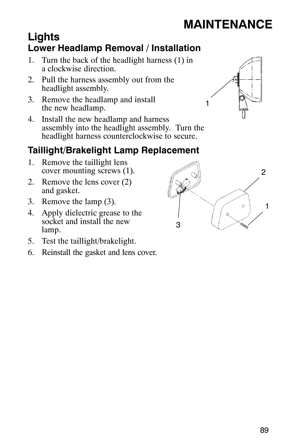 Maintenance, Lights | Polaris MV700 User Manual | Page 92 / 131
