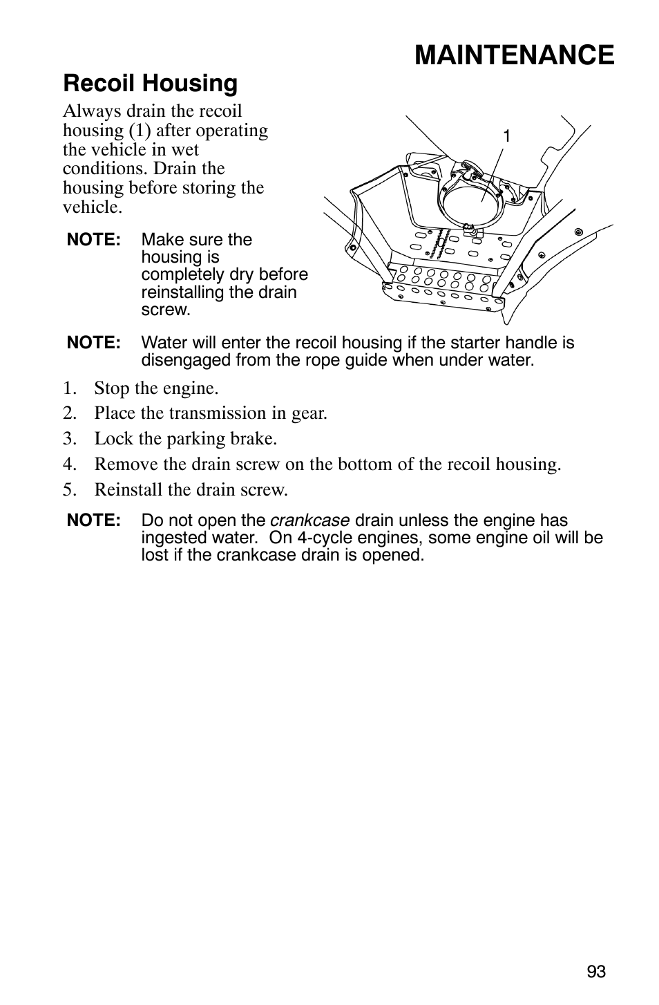 Maintenance, Recoil housing | Polaris MV700 User Manual | Page 96 / 131