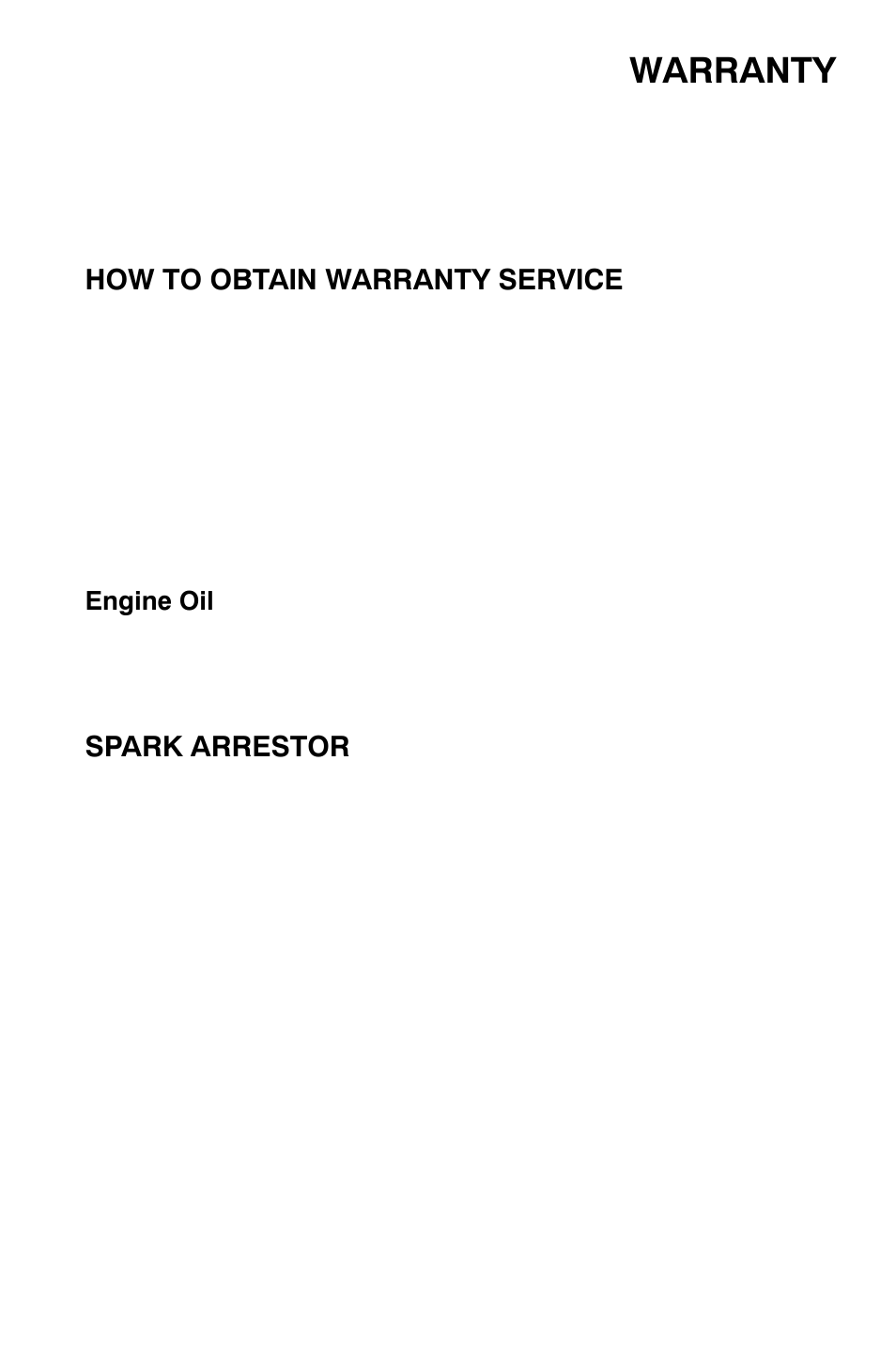 Warranty, How to obtain warranty service, Spark arrestor | Polaris Sportsman 9921169 User Manual | Page 131 / 137