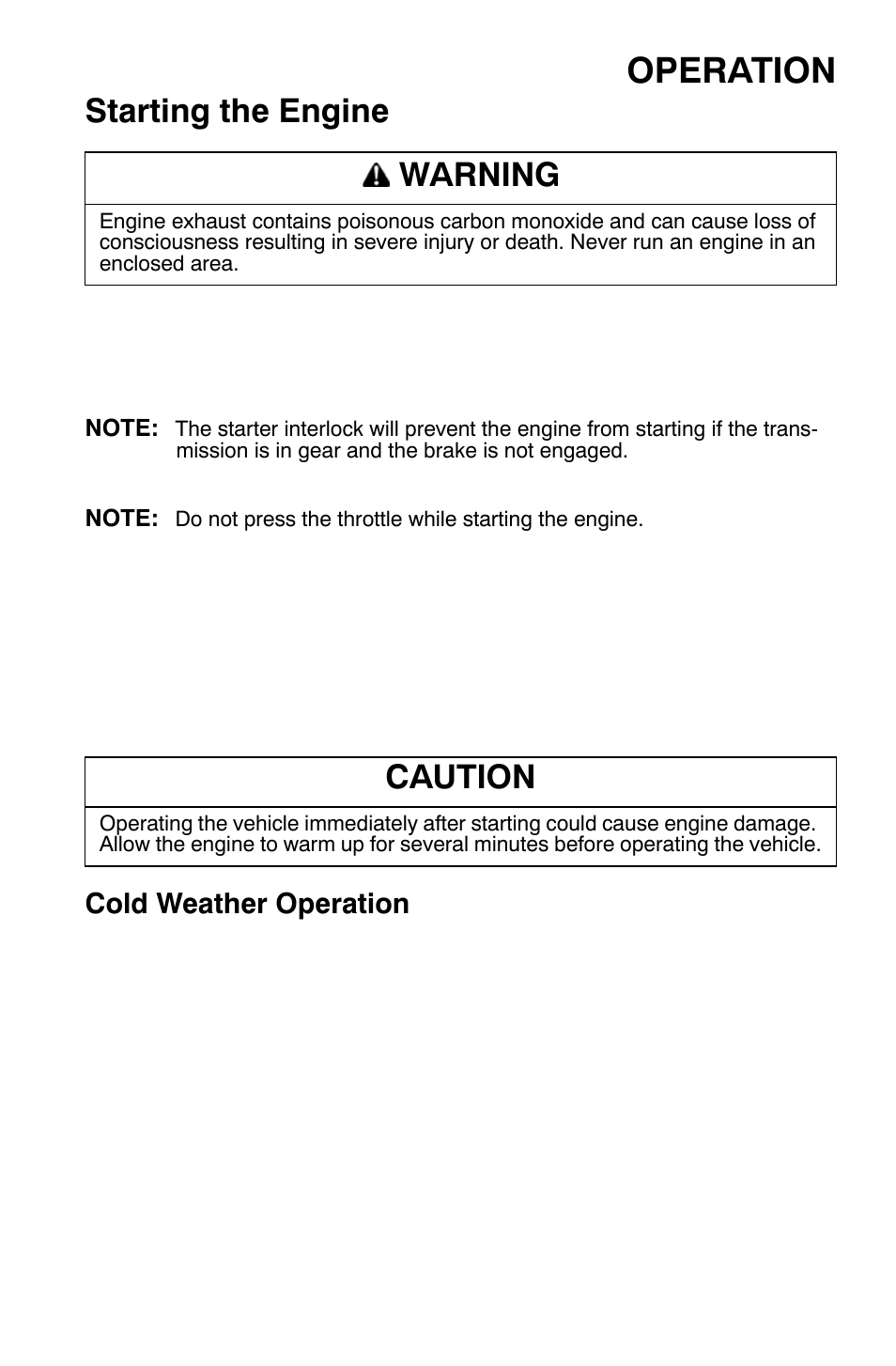 Operation, Starting the engine, Warning | Caution | Polaris Sportsman 9921169 User Manual | Page 57 / 137