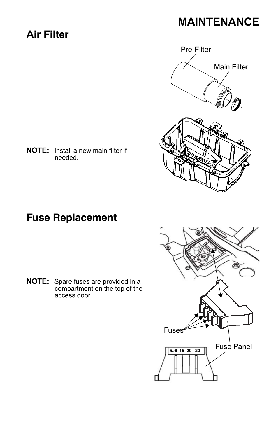 Maintenance, Air filter, Fuse replacement | Polaris Sportsman 9921169 User Manual | Page 95 / 137