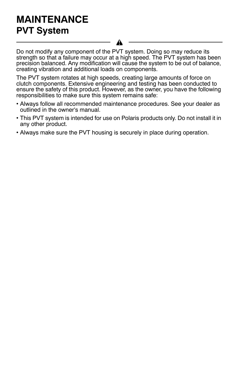 Maintenance, Pvt system | Polaris Sportsman 9921454 User Manual | Page 104 / 129