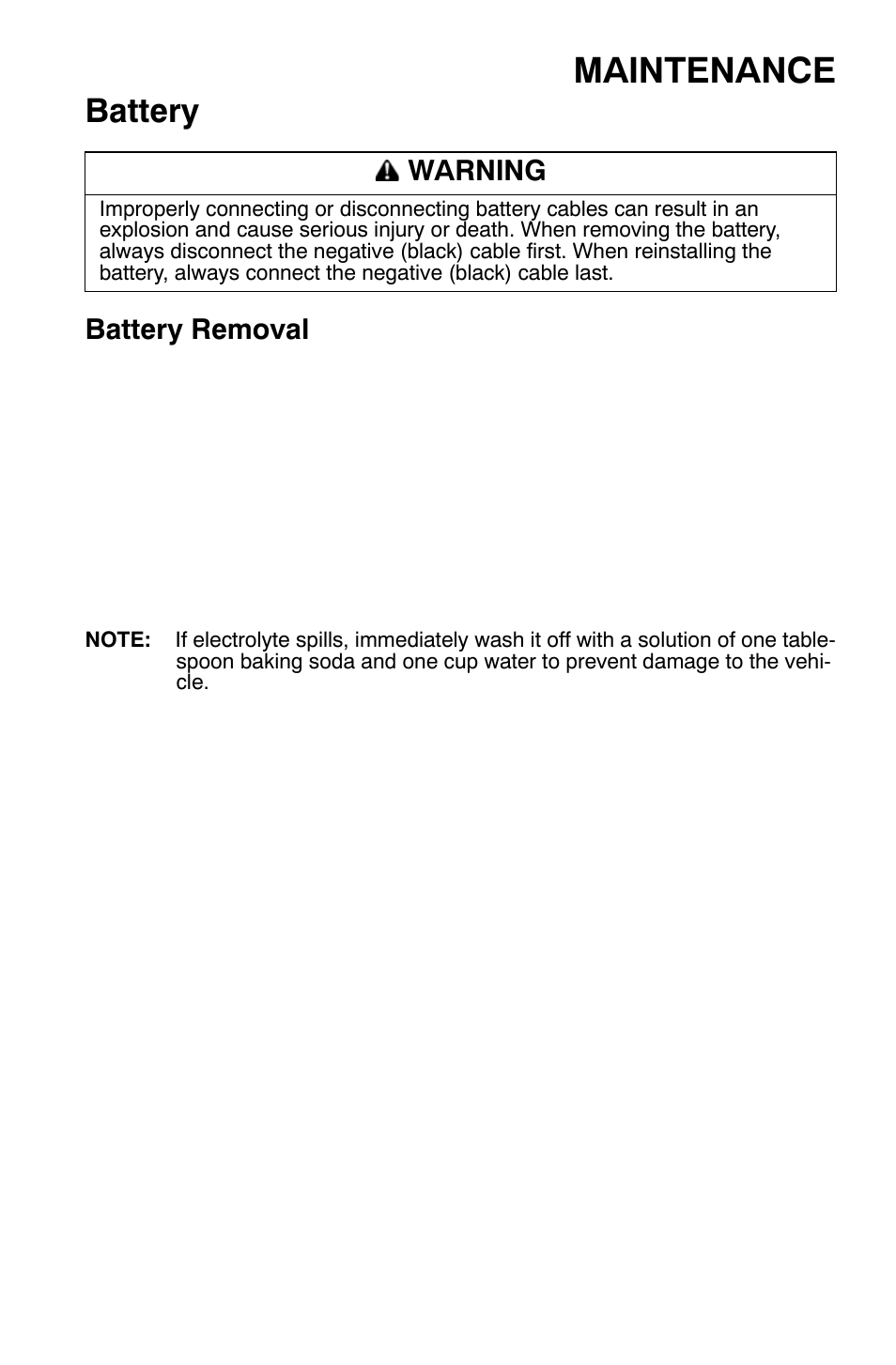 Maintenance, Battery, Battery removal | Warning | Polaris Sportsman 9921454 User Manual | Page 107 / 129