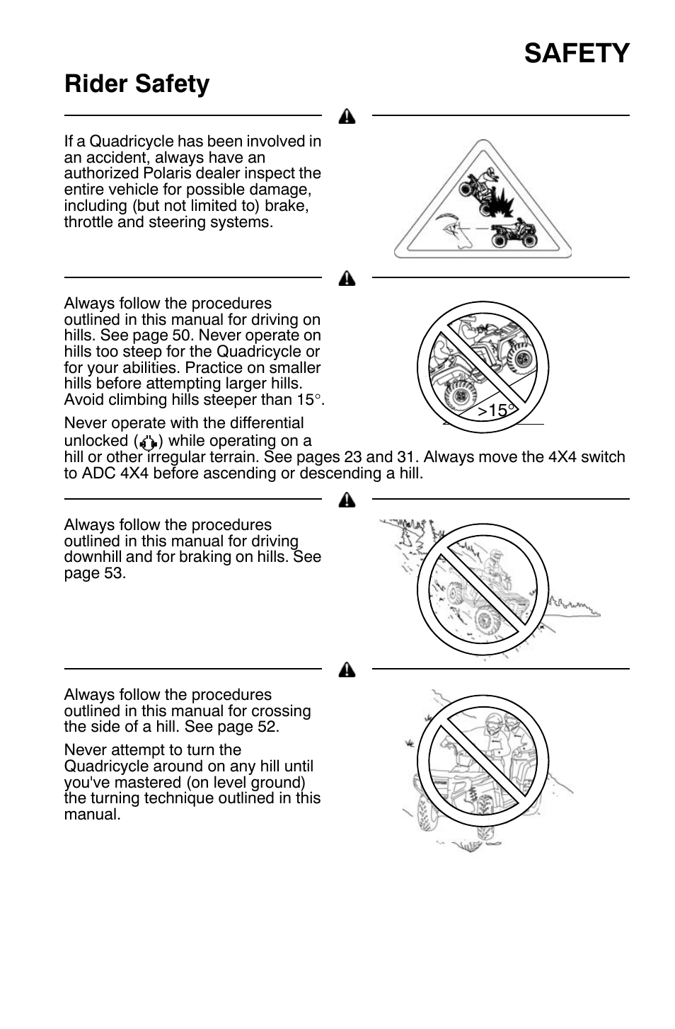 Safety, Rider safety | Polaris Sportsman 9921454 User Manual | Page 11 / 129