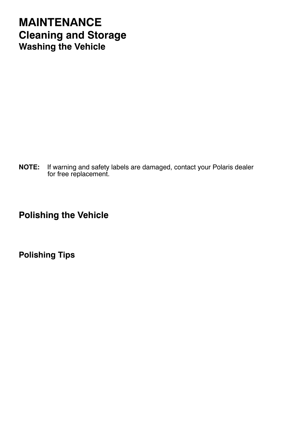 Maintenance, Cleaning and storage | Polaris Sportsman 9921454 User Manual | Page 112 / 129