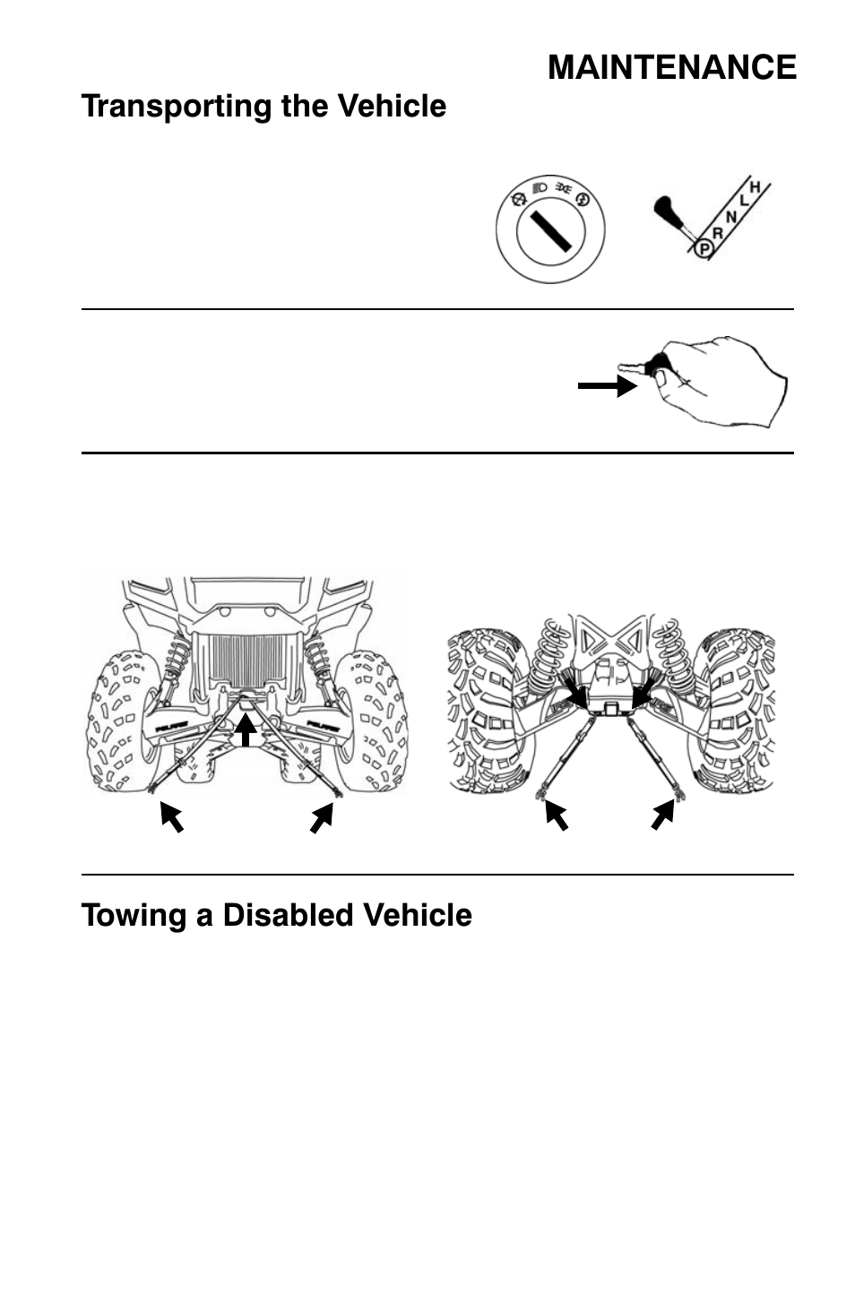 Maintenance, Transporting the vehicle, Towing a disabled vehicle | Polaris Sportsman 9921454 User Manual | Page 117 / 129