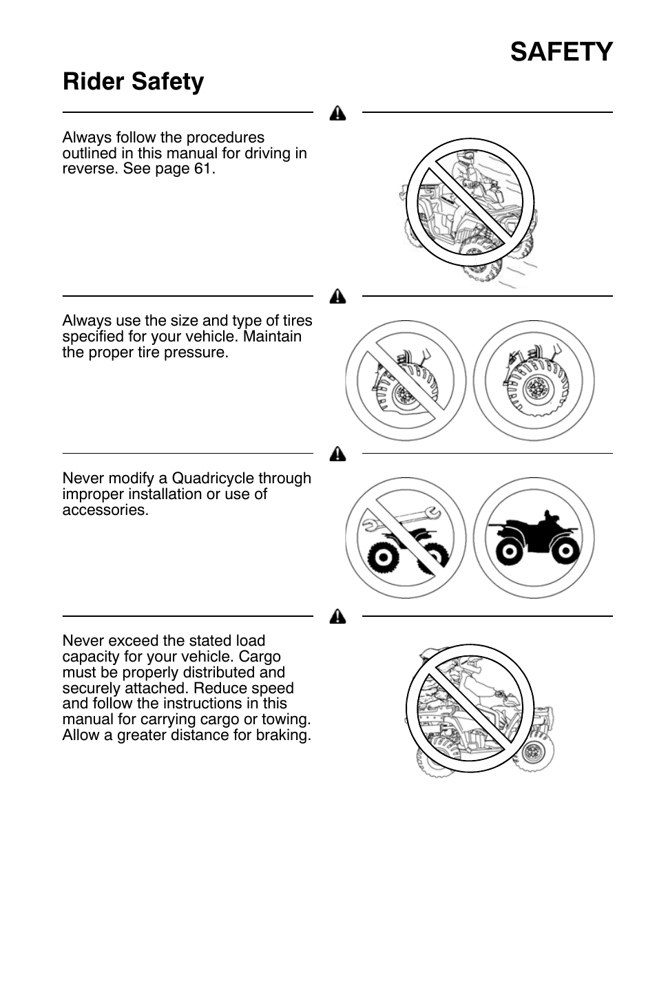 Safety, Rider safety | Polaris Sportsman 9921454 User Manual | Page 13 / 129