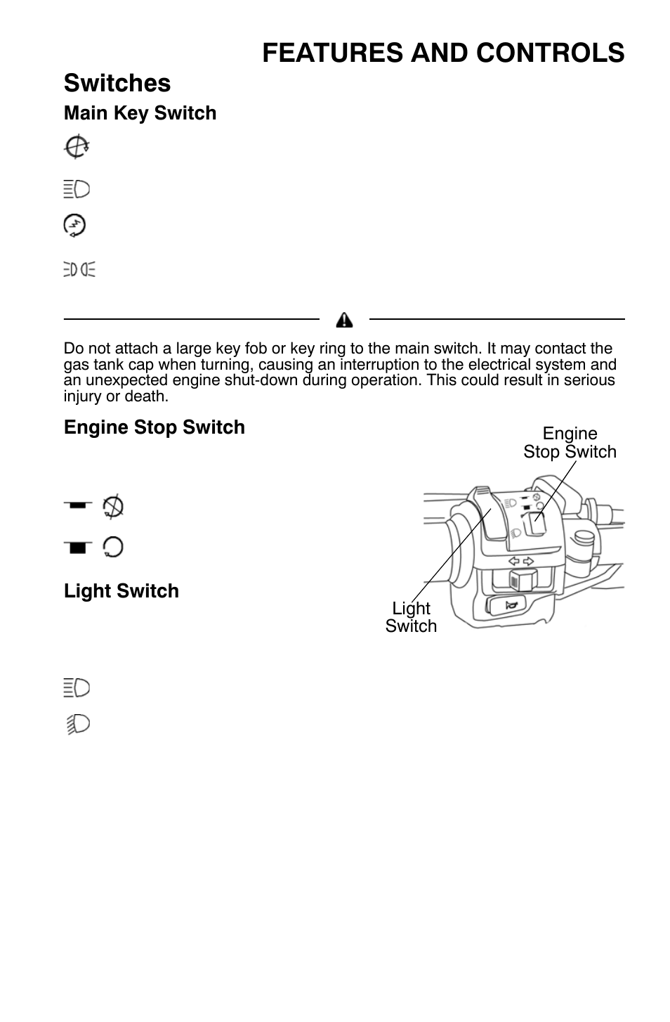 Features and controls, Switches | Polaris Sportsman 9921454 User Manual | Page 21 / 129