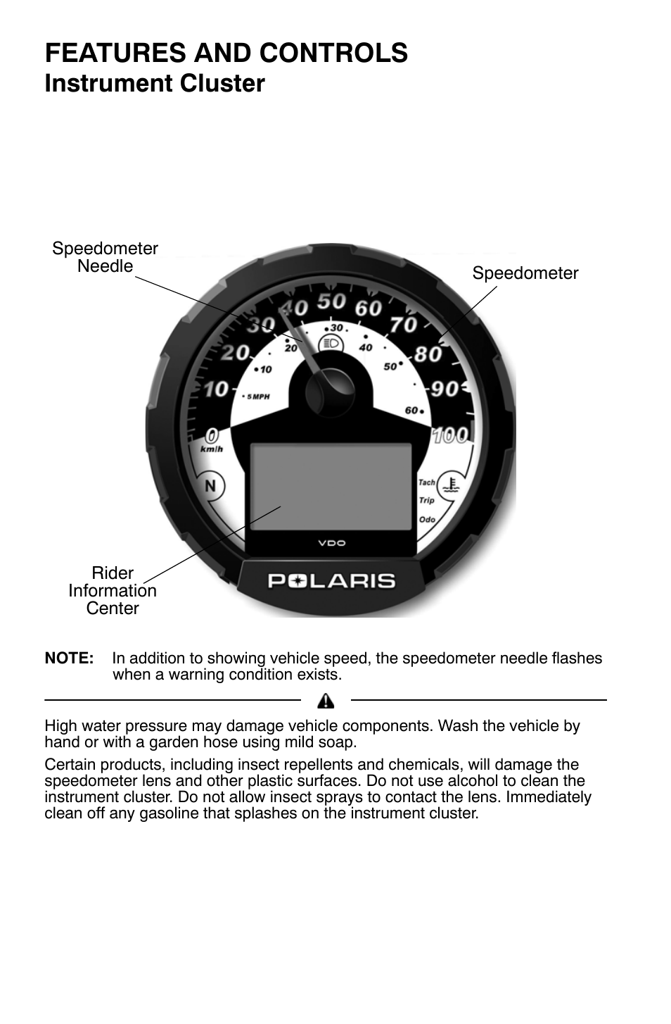 Features and controls, Instrument cluster | Polaris Sportsman 9921454 User Manual | Page 32 / 129