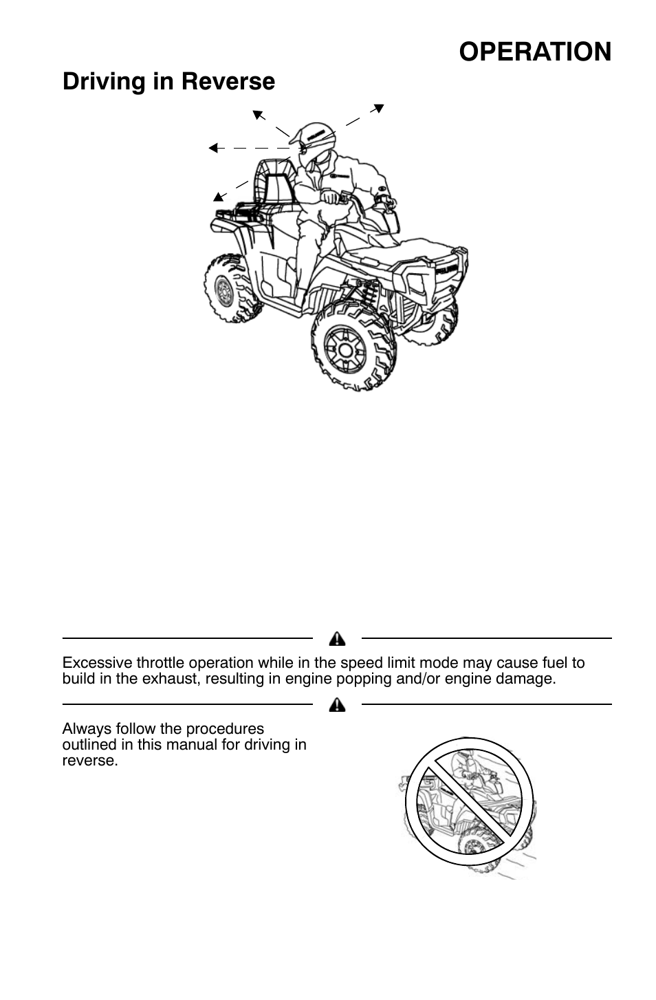 Operation, Driving in reverse | Polaris Sportsman 9921454 User Manual | Page 61 / 129