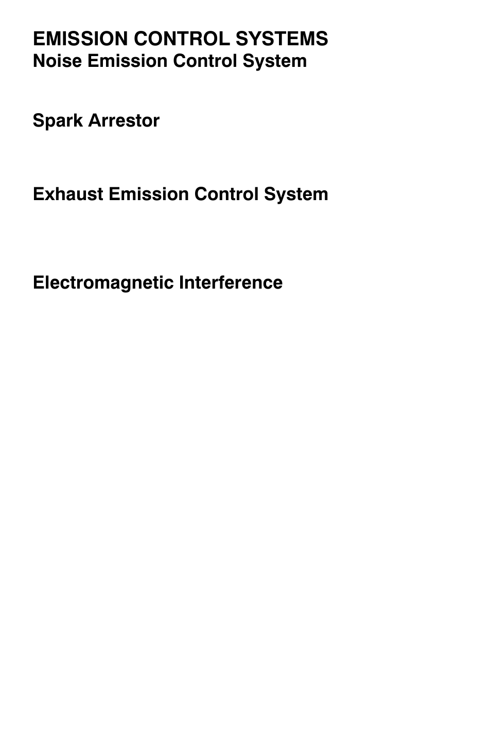 Emission control systems, Noise emission control system, Spark arrestor | Exhaust emission control system, Electromagnetic interference | Polaris Sportsman 9921454 User Manual | Page 64 / 129