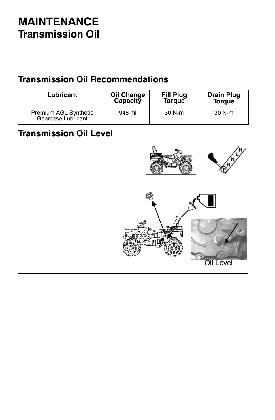Maintenance, Transmission oil | Polaris Sportsman 9921454 User Manual | Page 74 / 129
