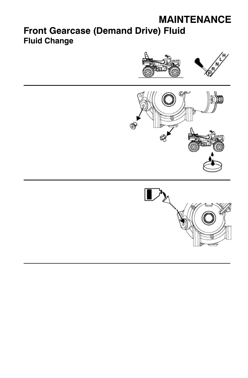 Maintenance, Front gearcase (demand drive) fluid | Polaris Sportsman 9921454 User Manual | Page 77 / 129