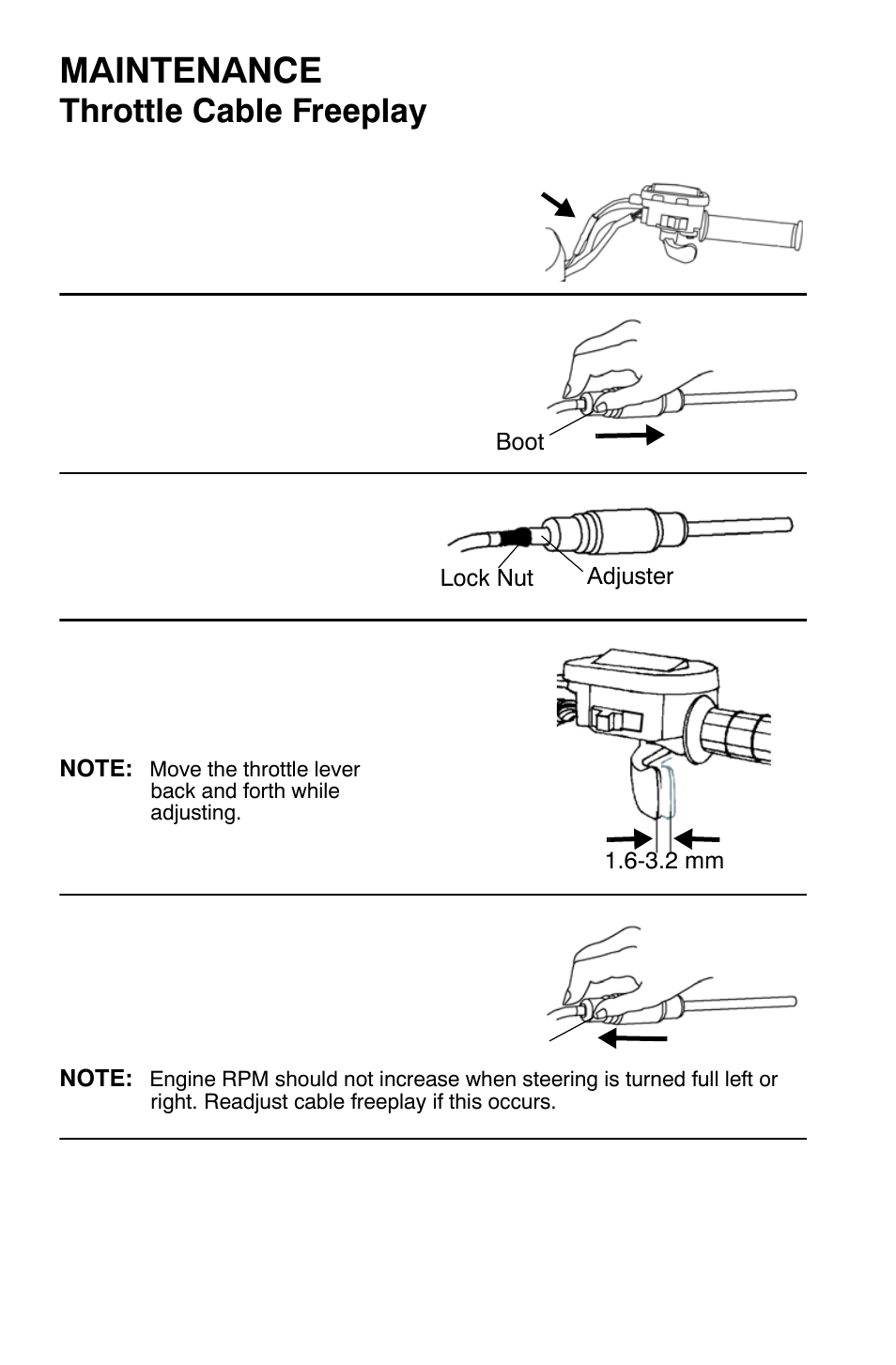 Maintenance, Throttle cable freeplay | Polaris Sportsman 9921454 User Manual | Page 88 / 129