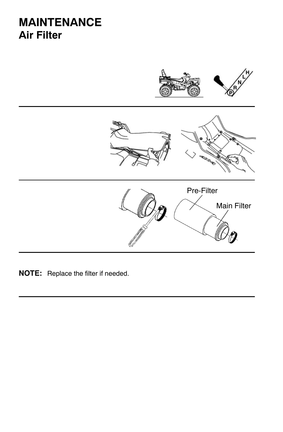 Maintenance, Air filter | Polaris Sportsman 9921454 User Manual | Page 92 / 129