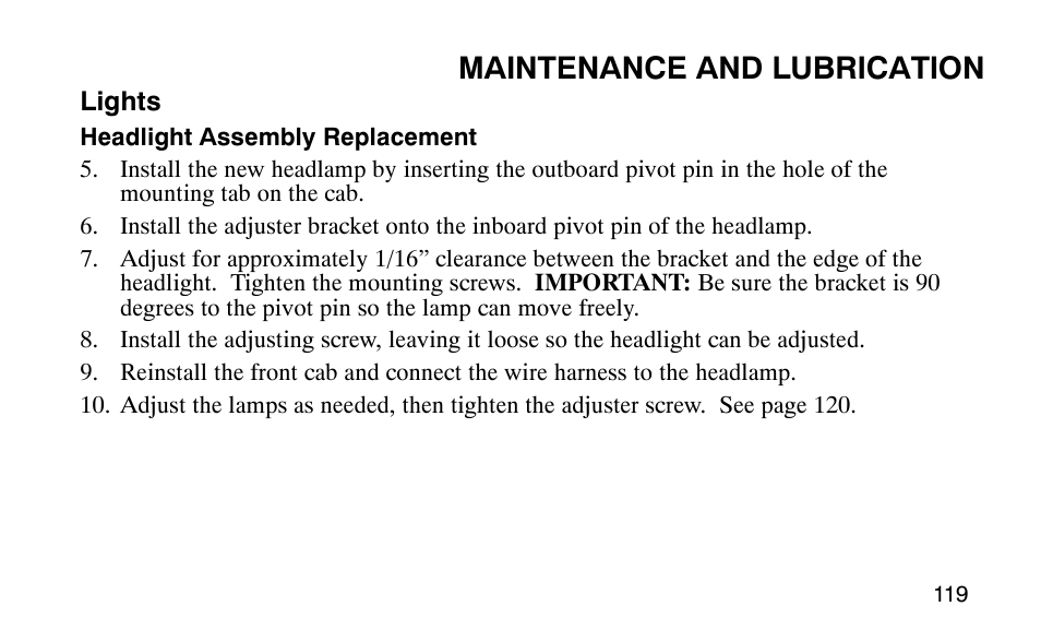 Maintenance and lubrication | Polaris 9920183 User Manual | Page 122 / 189