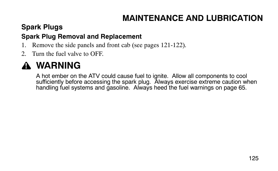 Warning, Maintenance and lubrication | Polaris 9920183 User Manual | Page 128 / 189