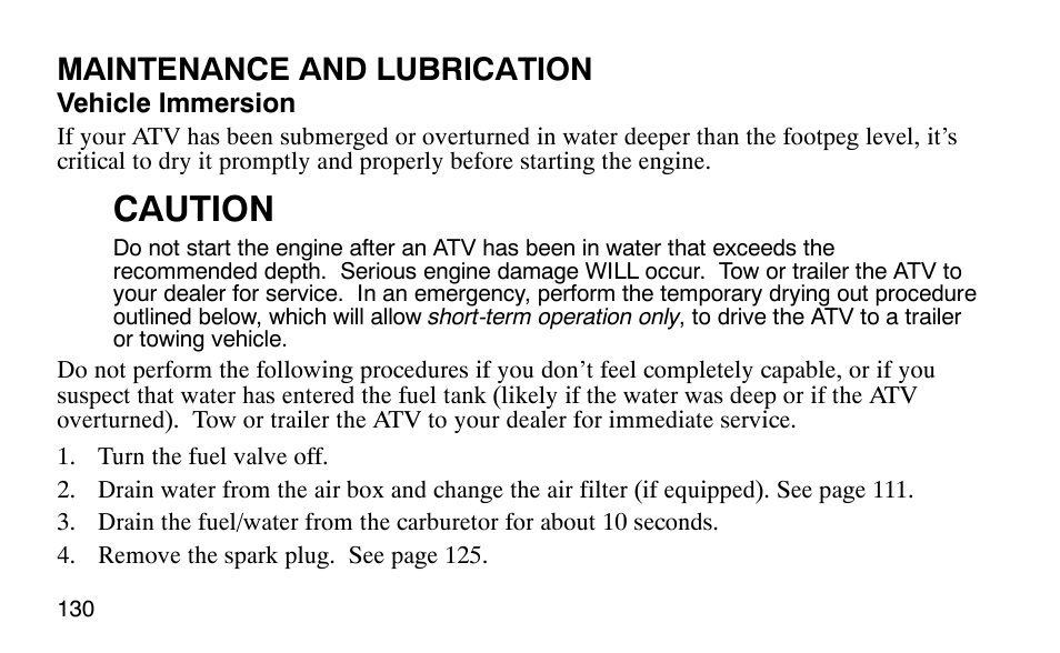 Caution, Maintenance and lubrication | Polaris 9920183 User Manual | Page 133 / 189