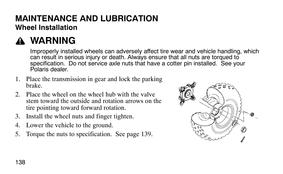 Warning, Maintenance and lubrication | Polaris 9920183 User Manual | Page 141 / 189