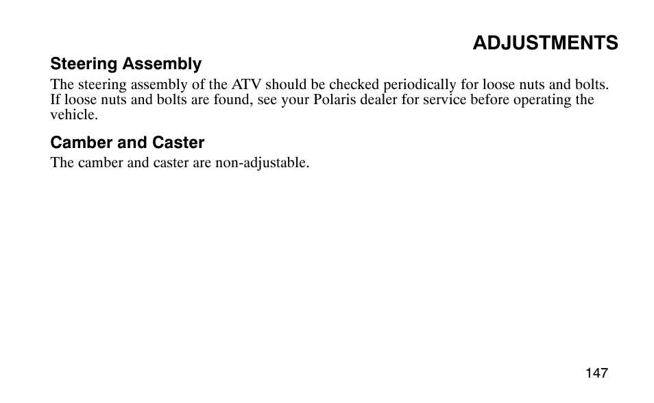 Adjustments | Polaris 9920183 User Manual | Page 150 / 189