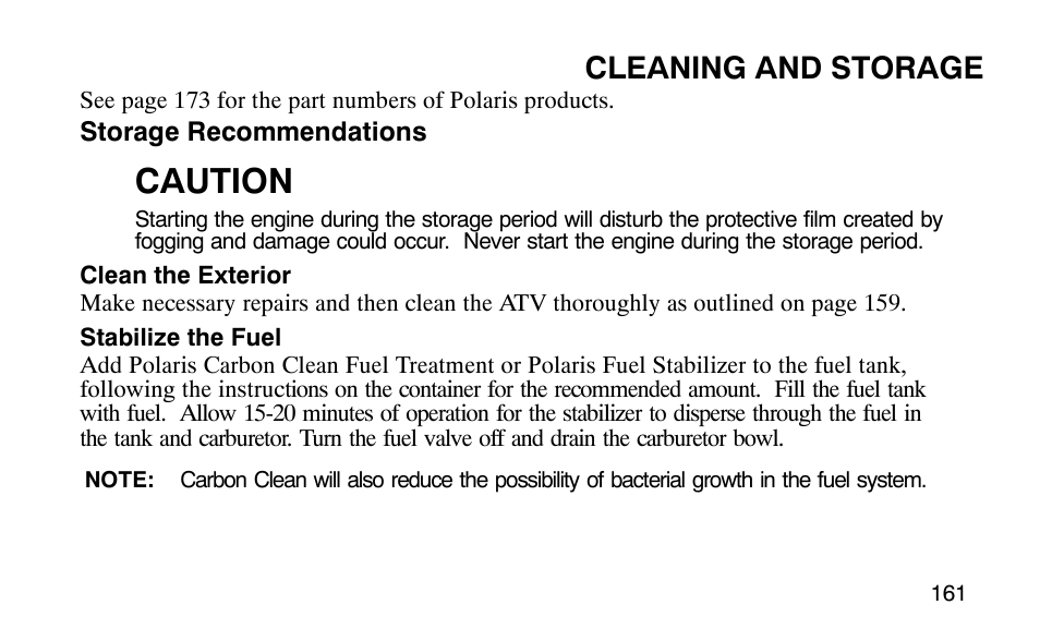Caution, Cleaning and storage | Polaris 9920183 User Manual | Page 164 / 189