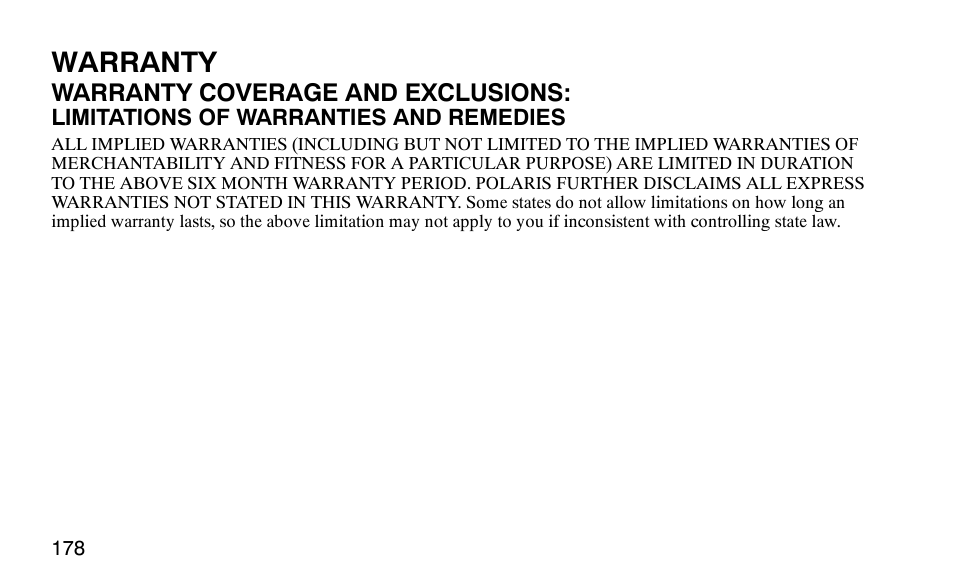 Warranty | Polaris 9920183 User Manual | Page 181 / 189