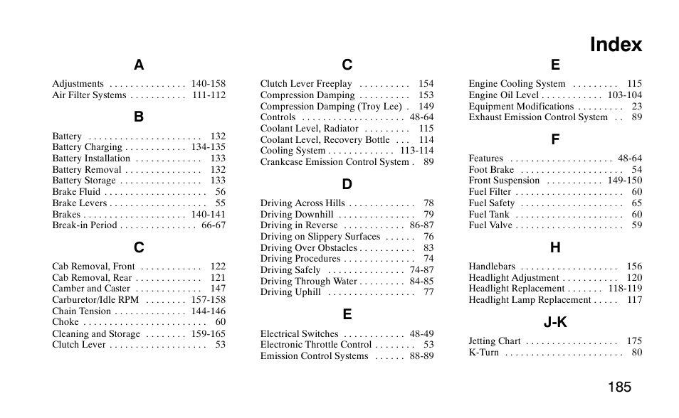 Index | Polaris 9920183 User Manual | Page 188 / 189