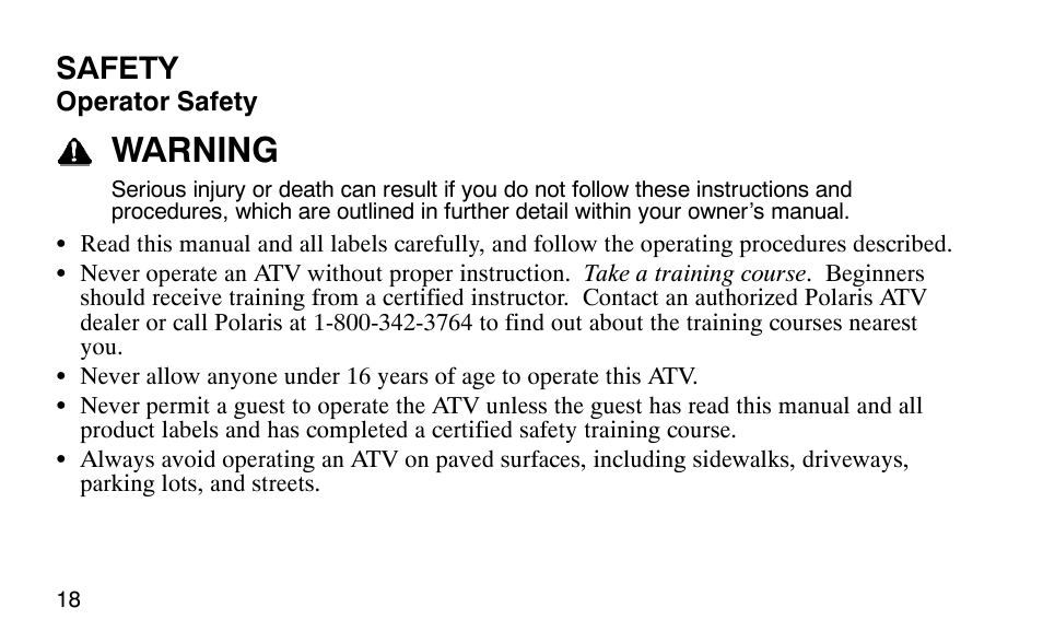 Warning, Safety | Polaris 9920183 User Manual | Page 21 / 189