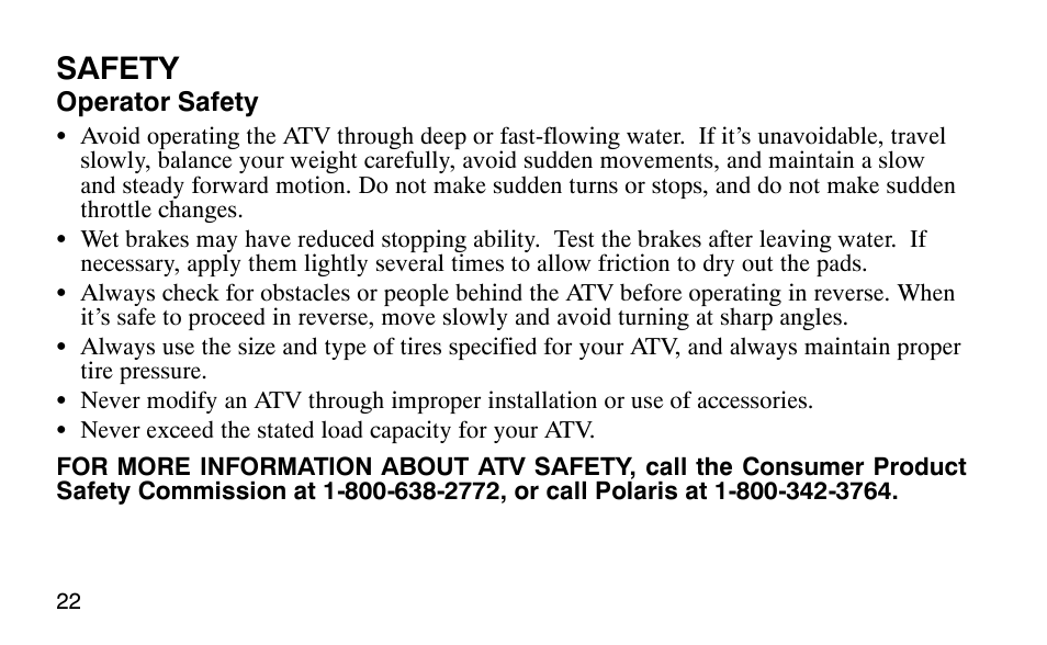 Safety | Polaris 9920183 User Manual | Page 25 / 189