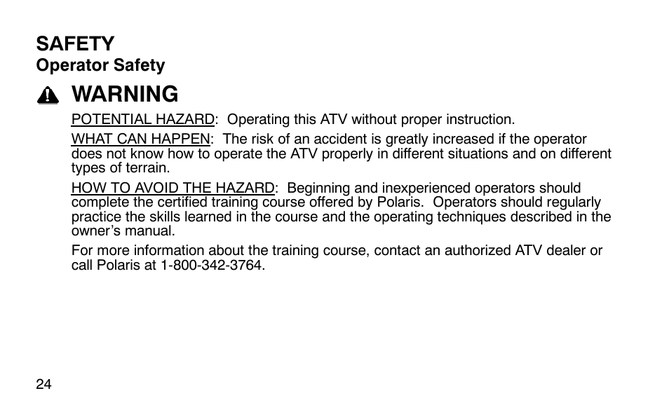 Warning, Safety | Polaris 9920183 User Manual | Page 27 / 189