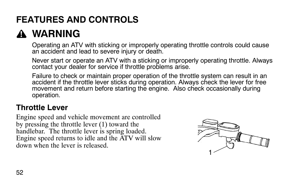 Warning, Features and controls | Polaris 9920183 User Manual | Page 55 / 189