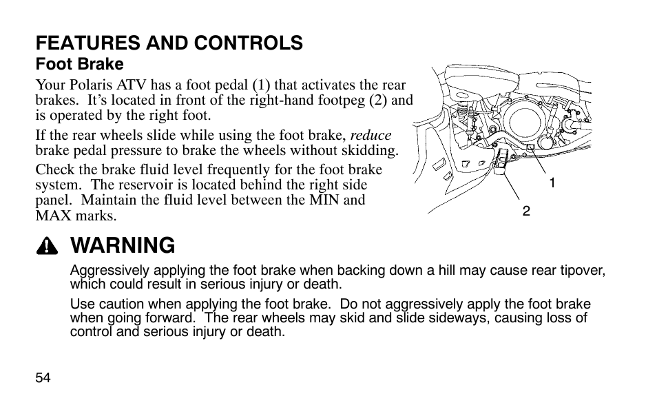 Warning, Features and controls | Polaris 9920183 User Manual | Page 57 / 189