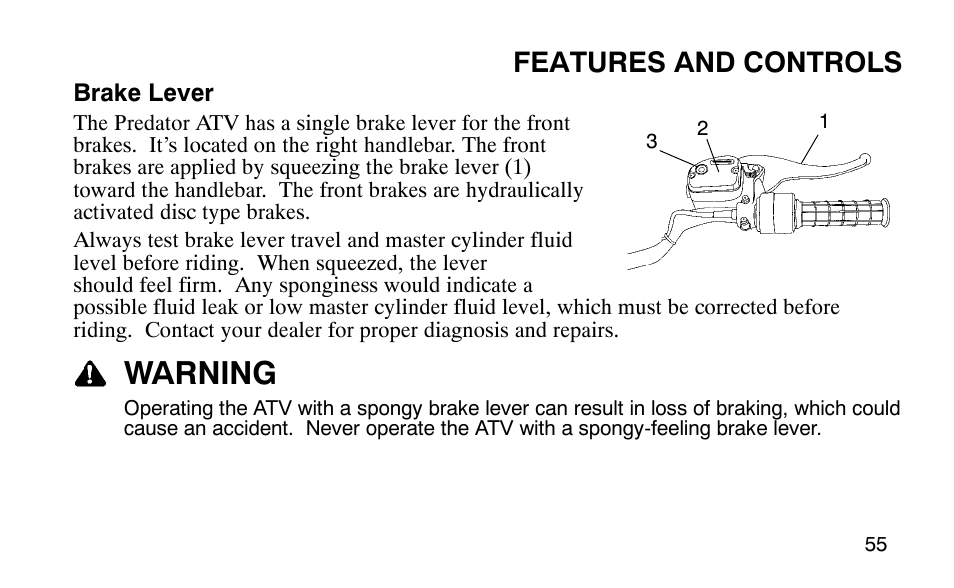 Warning, Features and controls | Polaris 9920183 User Manual | Page 58 / 189