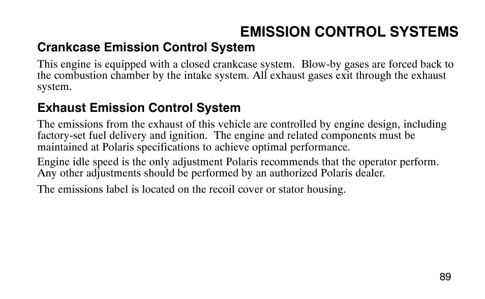 Emission control systems | Polaris 9920183 User Manual | Page 92 / 189