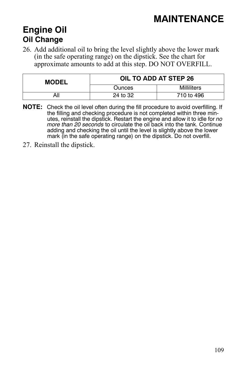 Maintenance, Engine oil, Oil change | Polaris IQ Turbo LX User Manual | Page 112 / 174