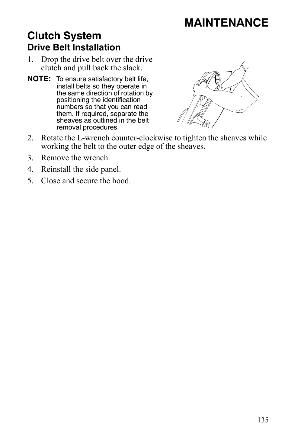 Maintenance, Clutch system, Drive belt installation | Polaris IQ Turbo LX User Manual | Page 138 / 174