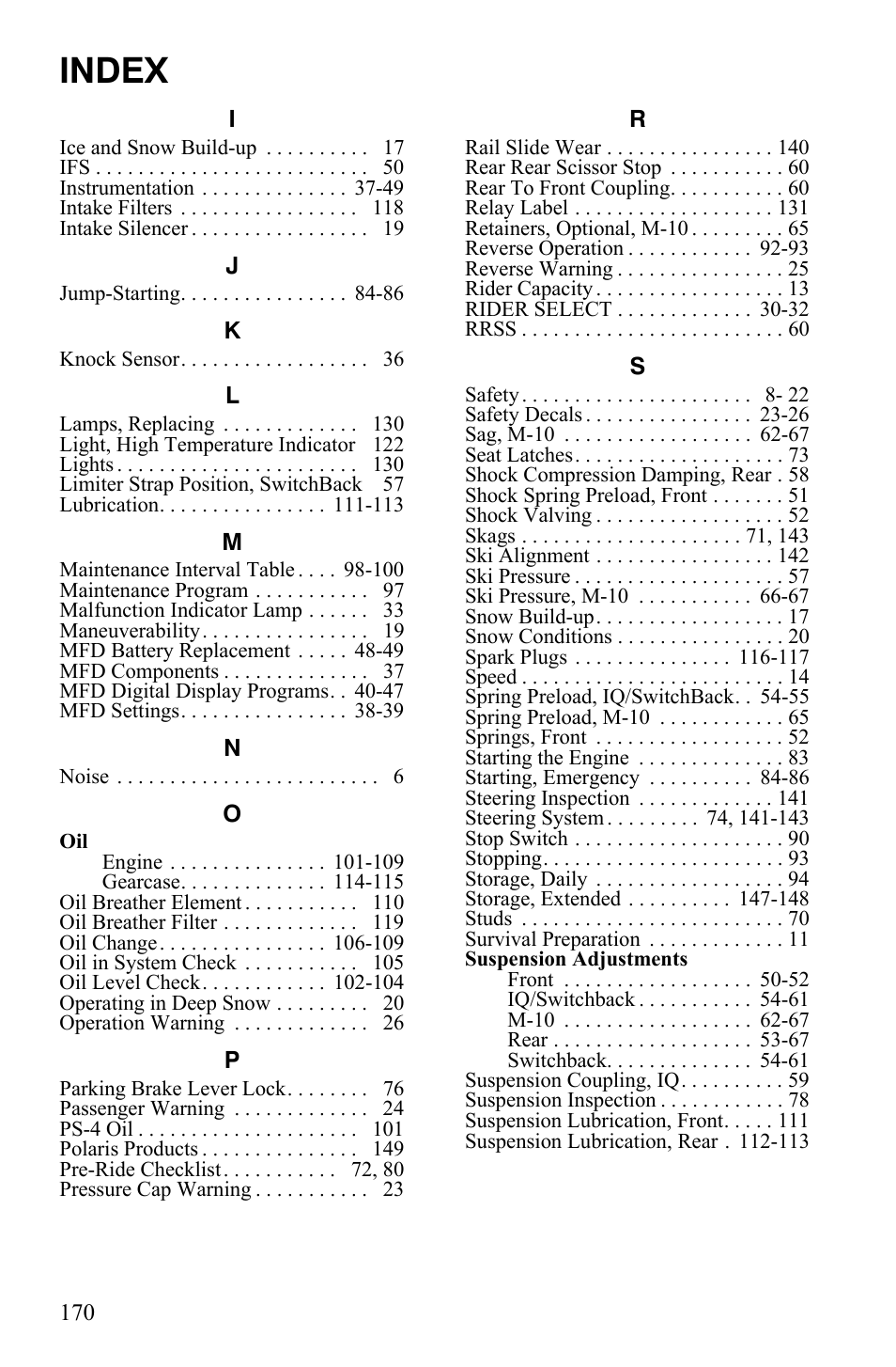 Index | Polaris IQ Turbo LX User Manual | Page 173 / 174