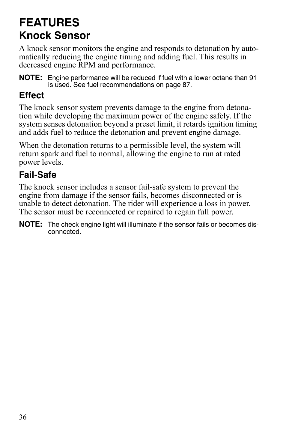 Features, Knock sensor | Polaris IQ Turbo LX User Manual | Page 39 / 174