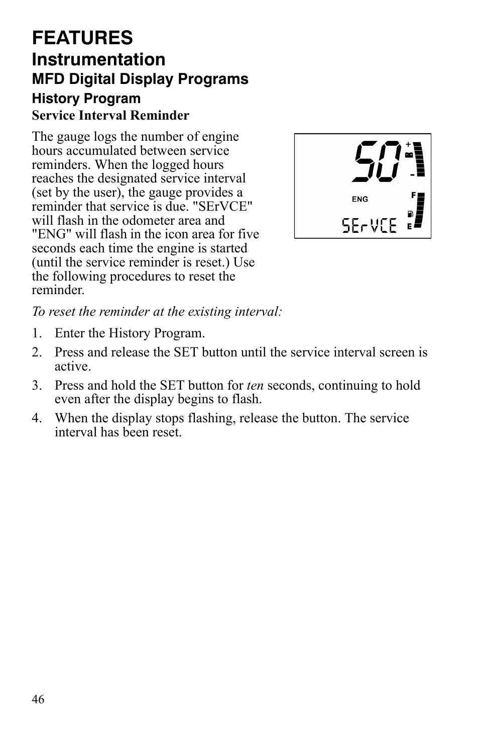 Features, Instrumentation | Polaris IQ Turbo LX User Manual | Page 49 / 174