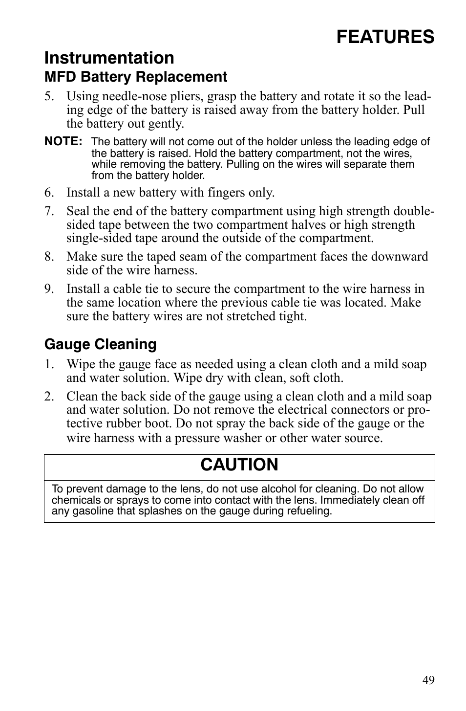 Features, Instrumentation, Caution | Polaris IQ Turbo LX User Manual | Page 52 / 174