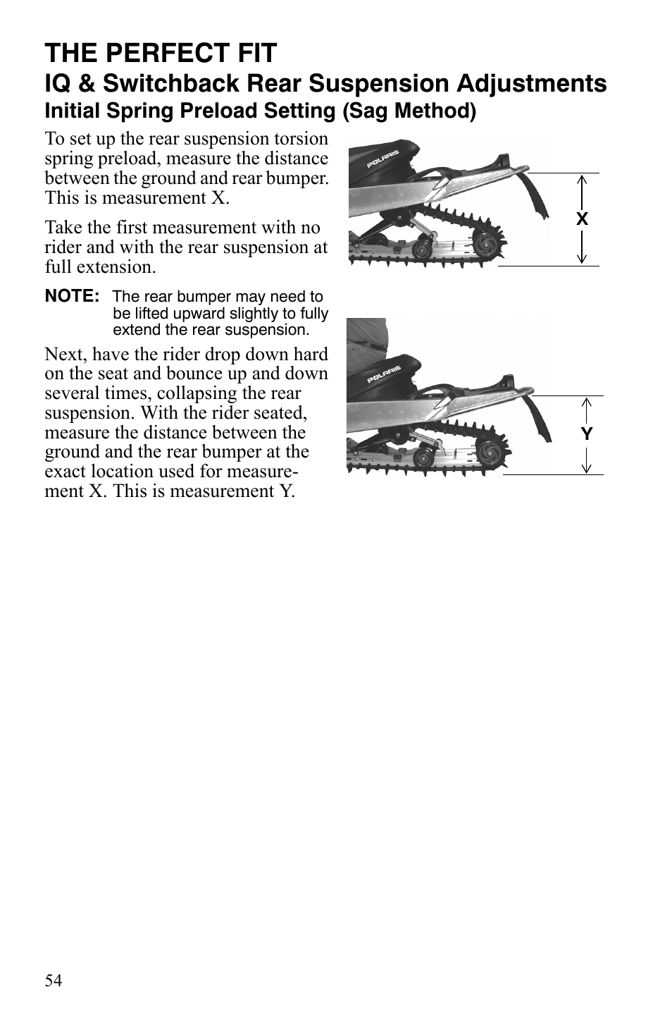 The perfect fit, Iq & switchback rear suspension adjustments | Polaris IQ Turbo LX User Manual | Page 57 / 174