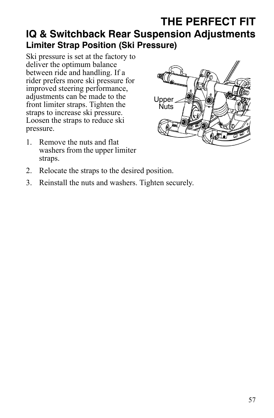 The perfect fit, Iq & switchback rear suspension adjustments | Polaris IQ Turbo LX User Manual | Page 60 / 174