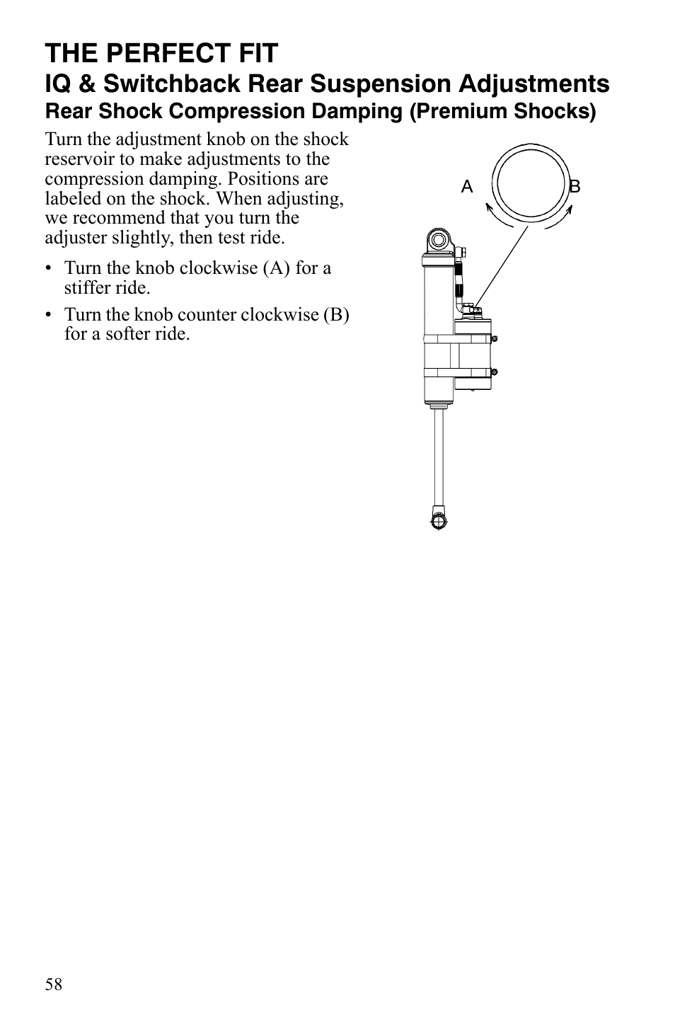 The perfect fit, Iq & switchback rear suspension adjustments | Polaris IQ Turbo LX User Manual | Page 61 / 174