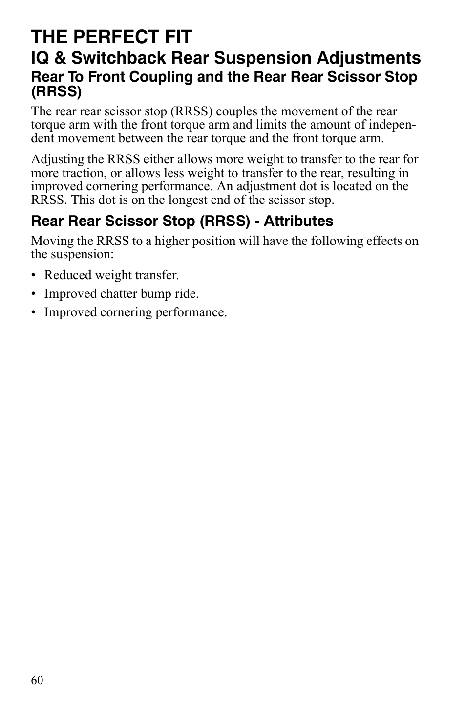 The perfect fit, Iq & switchback rear suspension adjustments | Polaris IQ Turbo LX User Manual | Page 63 / 174