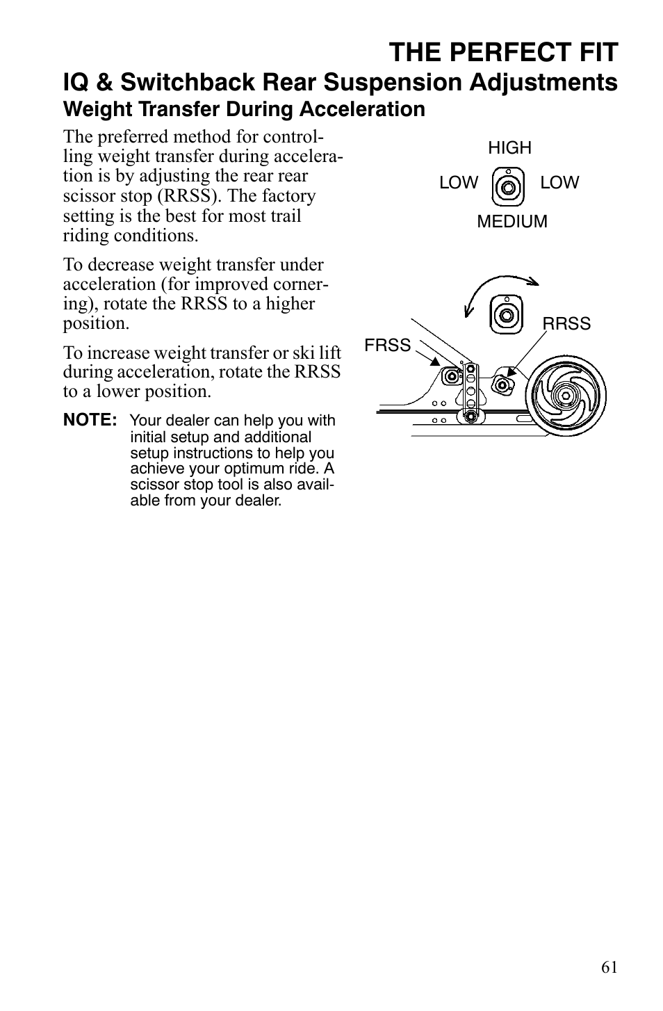 The perfect fit, Iq & switchback rear suspension adjustments, Weight transfer during acceleration | Polaris IQ Turbo LX User Manual | Page 64 / 174